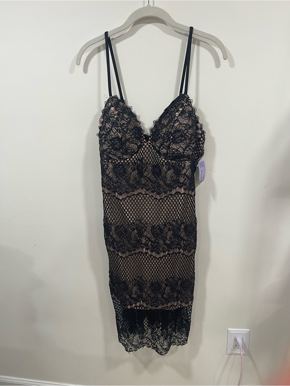 Morgan & Co. Black Lace Trim Champagne Slip Dress
